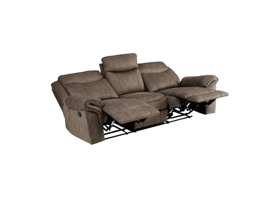 8206NF-3 Aram Double Reclining Sofa with Center Drop-Down Cup Holders, Receptacles, Hidden Drawer and USB Ports