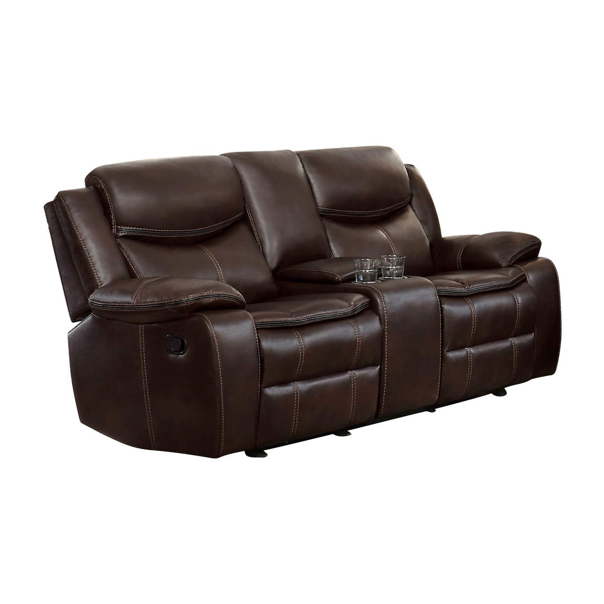8230BRW-2 Bastrop Double Glider Reclining Love Seat with Center Console