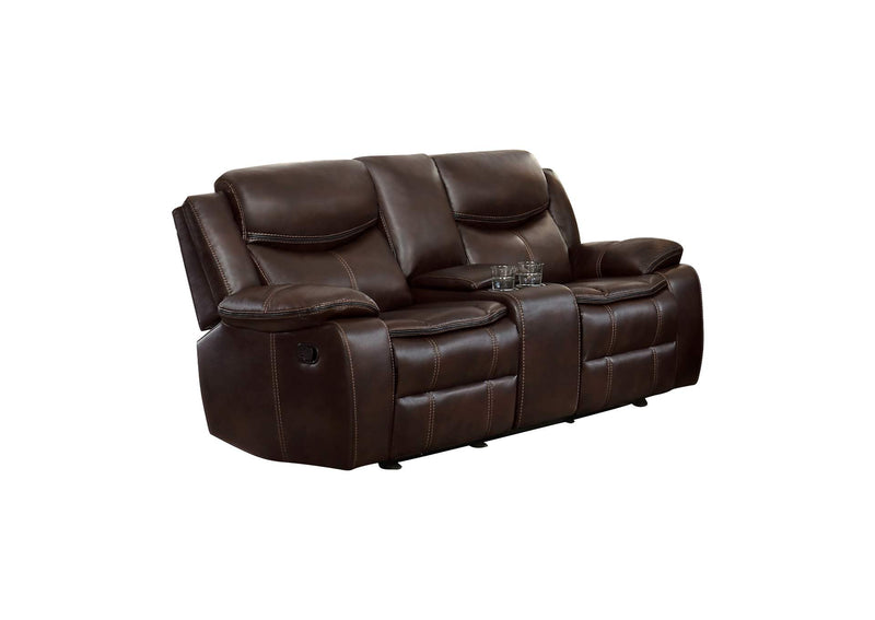 8230BRW-2 Bastrop Double Glider Reclining Love Seat with Center Console