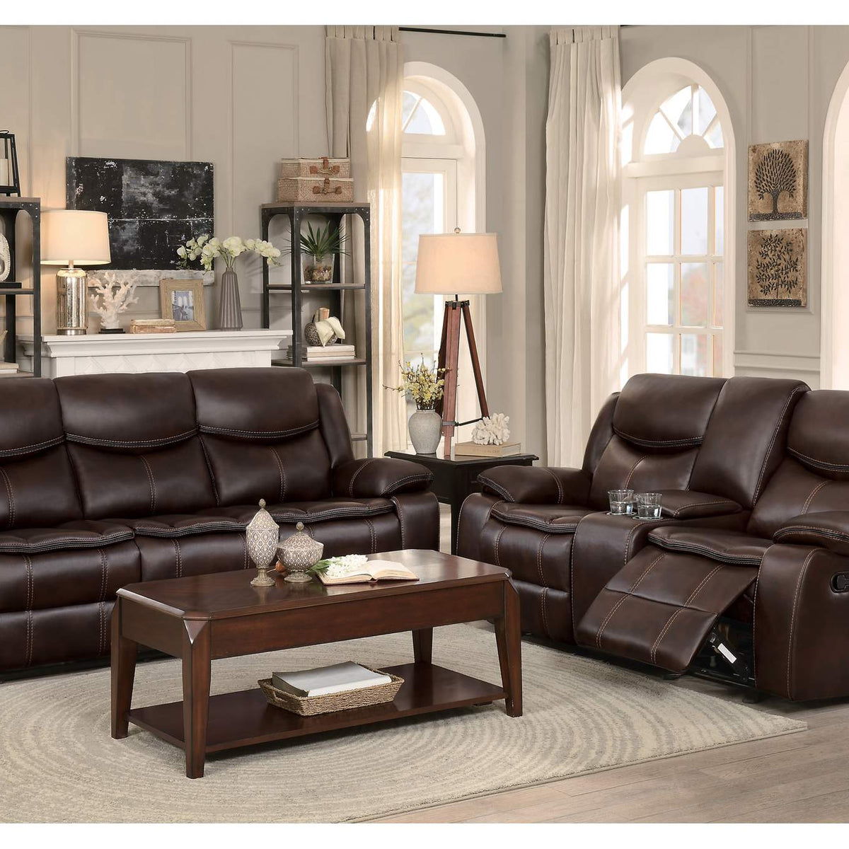 8230BRW-2 Bastrop Double Glider Reclining Love Seat with Center Console