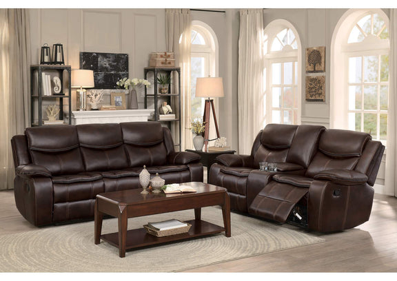 8230BRW-2 Bastrop Double Glider Reclining Love Seat with Center Console