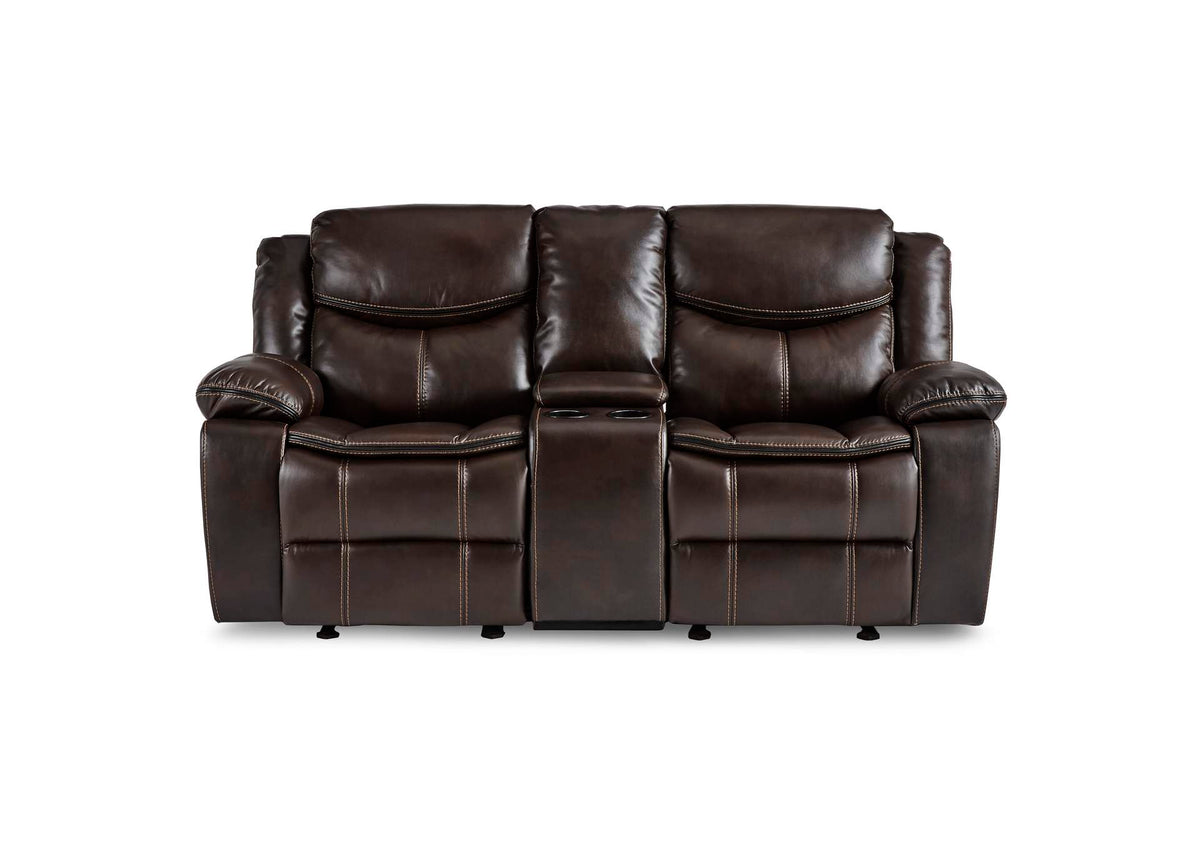 8230BRW-2 Bastrop Double Glider Reclining Love Seat with Center Console