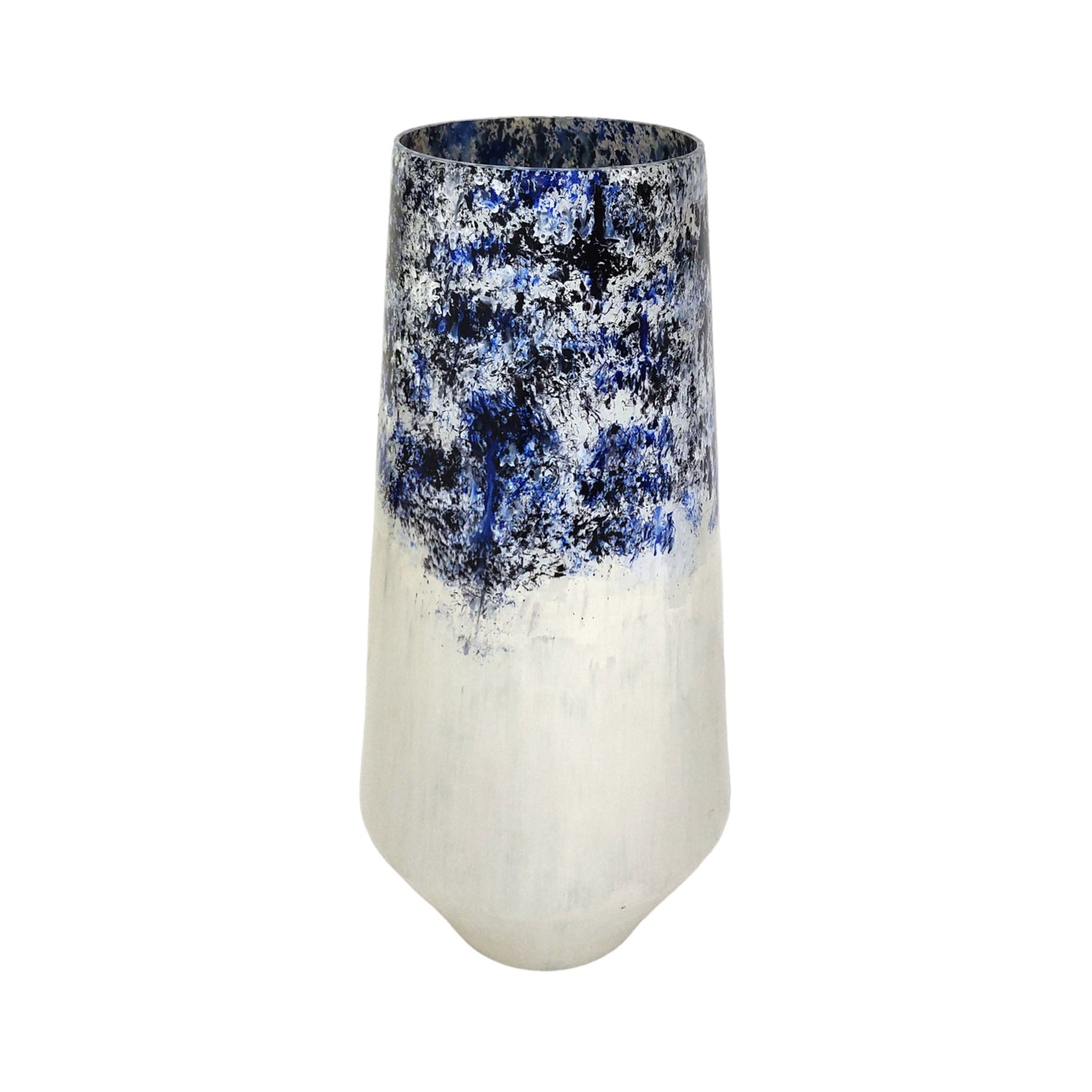 16" Tapered Bottom Vase Arctic Finish - White / Blue
