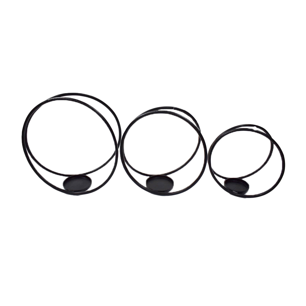 12" / 14" /16" Metal Double Ring Candle Holder (Set of 3) - Black