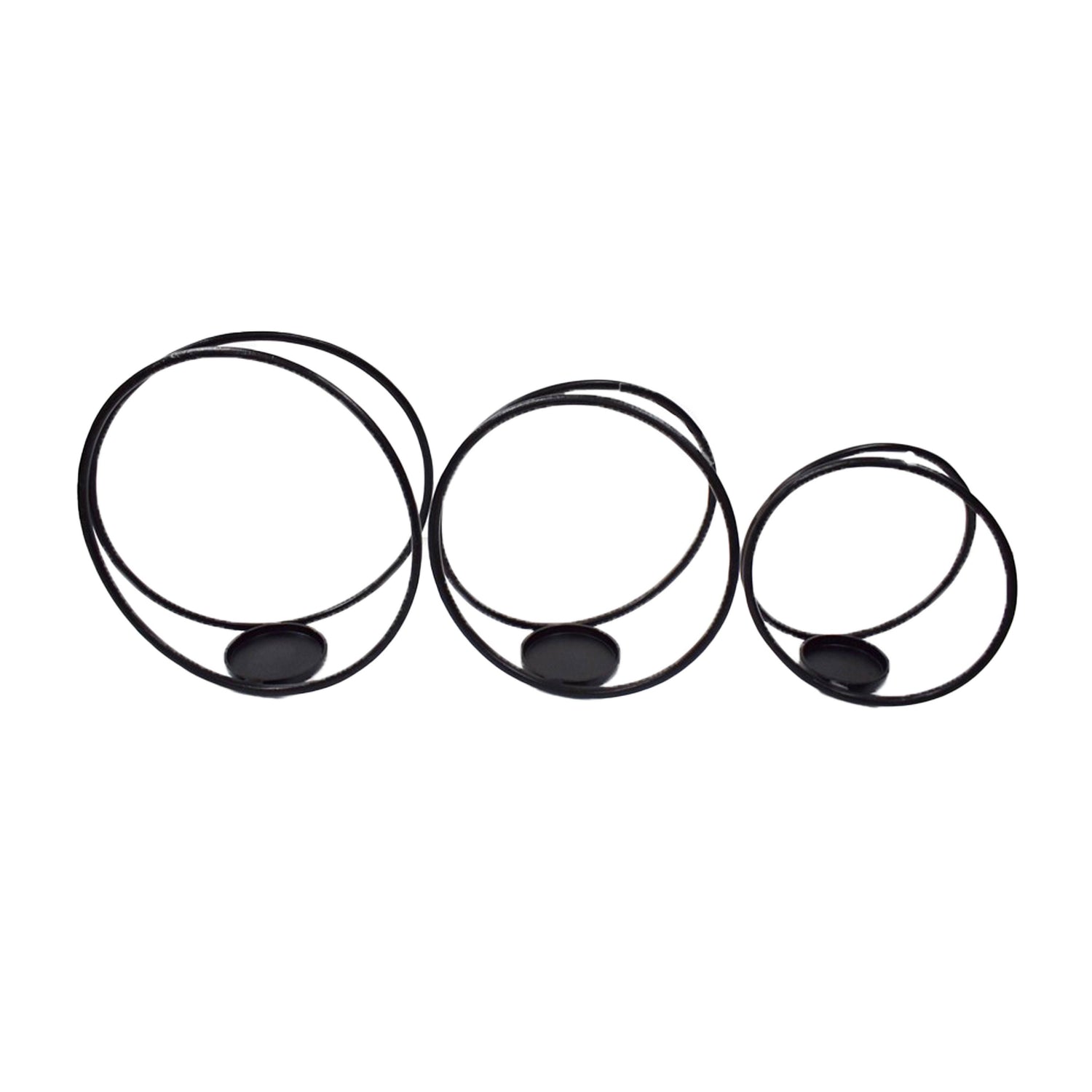 12" / 14" /16" Metal Double Ring Candle Holder (Set of 3) - Black