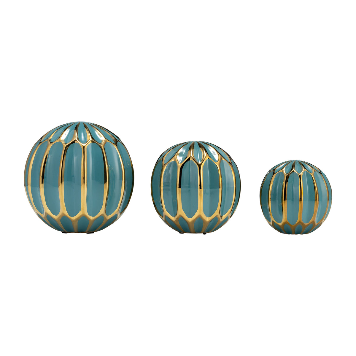 4" / 5" / 6" Ceramic Orbs (Set of 3) - Turquoise / Gold