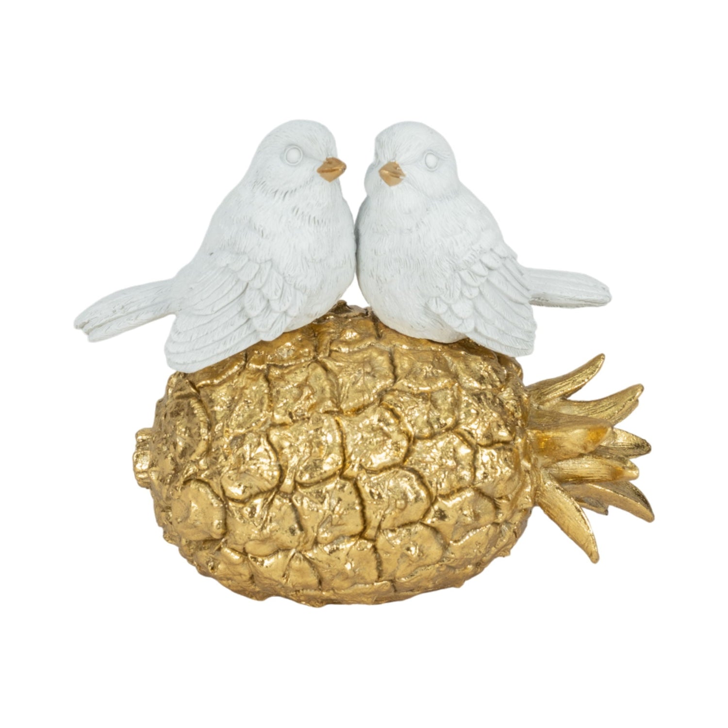 8" Kissing Birds On Pineapple - White / Gold