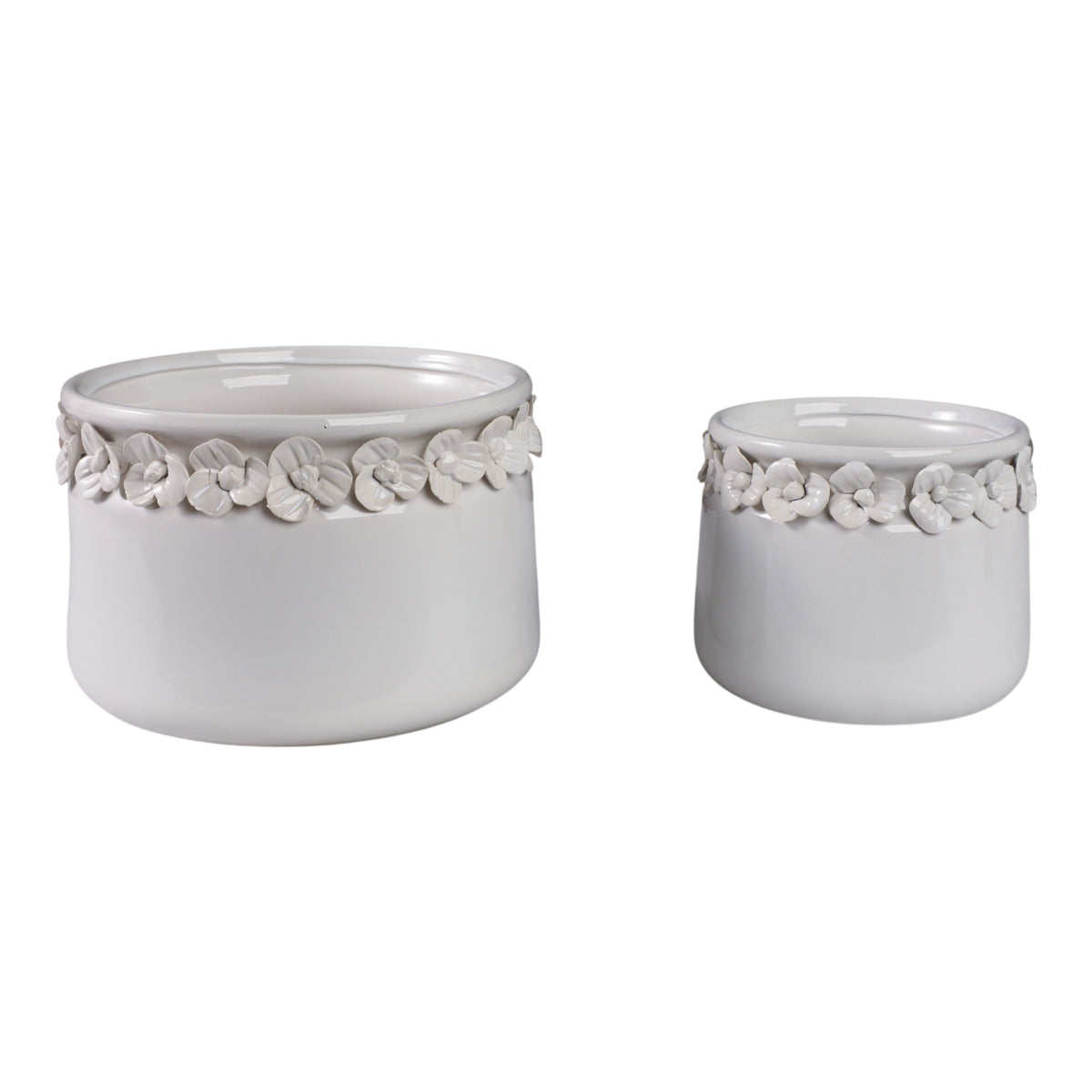 7" / 10" Floral Applique Planter (Set of 2) - Gray
