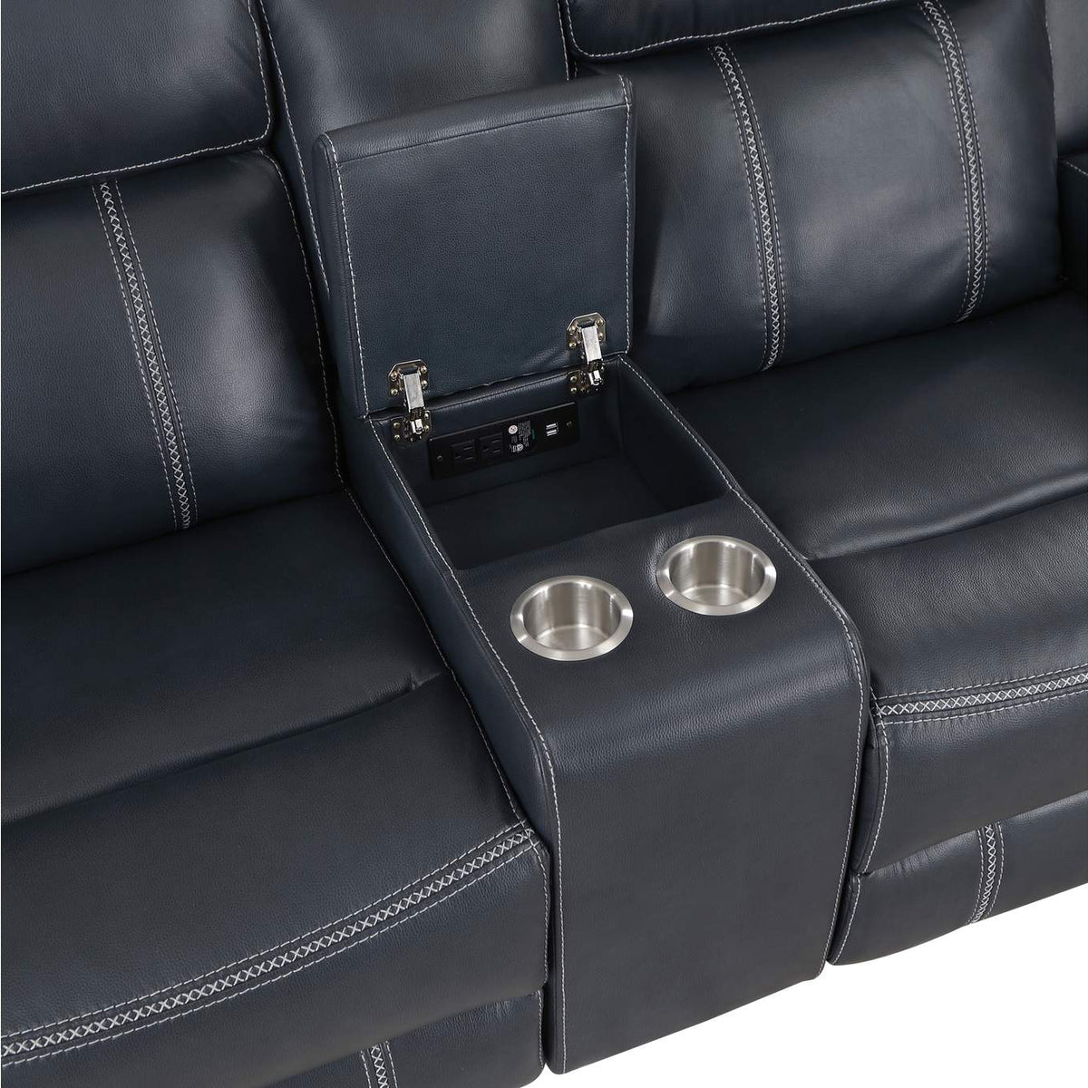 8516BU-2 Littleton Double Reclining Love Seat with Center Console, Receptacles and USB Ports