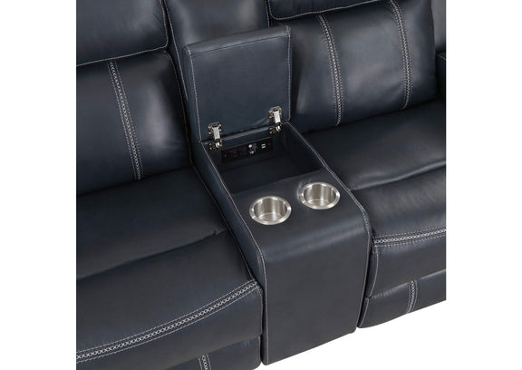 8516BU-2 Littleton Double Reclining Love Seat with Center Console, Receptacles and USB Ports