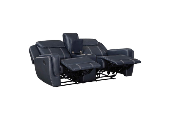 8516BU-2 Littleton Double Reclining Love Seat with Center Console, Receptacles and USB Ports