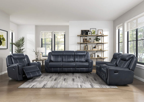 8516BU-3 Littleton Double Reclining Sofa with Center Drop-Down Cup Holders,Storage Pouch, Receptacles and USB Ports