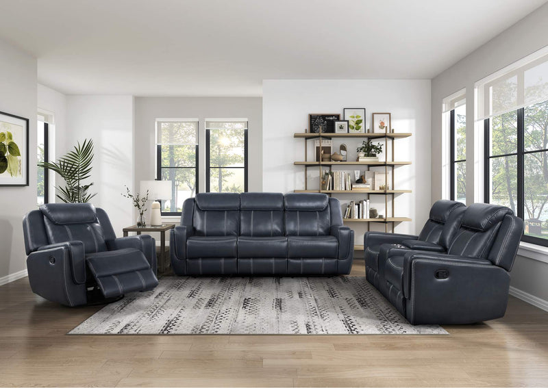 8516BU-3 Littleton Double Reclining Sofa with Center Drop-Down Cup Holders,Storage Pouch, Receptacles and USB Ports
