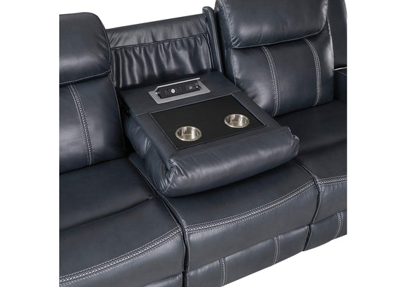 8516BU-3 Littleton Double Reclining Sofa with Center Drop-Down Cup Holders,Storage Pouch, Receptacles and USB Ports