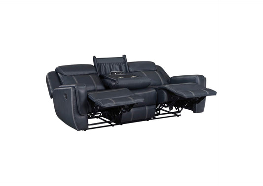 8516BU-3 Littleton Double Reclining Sofa with Center Drop-Down Cup Holders,Storage Pouch, Receptacles and USB Ports