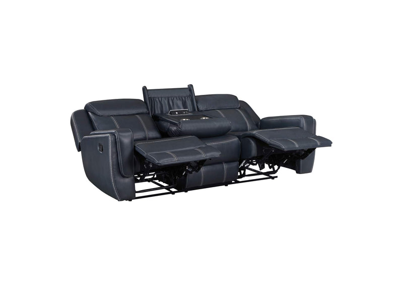 8516BU-3 Littleton Double Reclining Sofa with Center Drop-Down Cup Holders,Storage Pouch, Receptacles and USB Ports