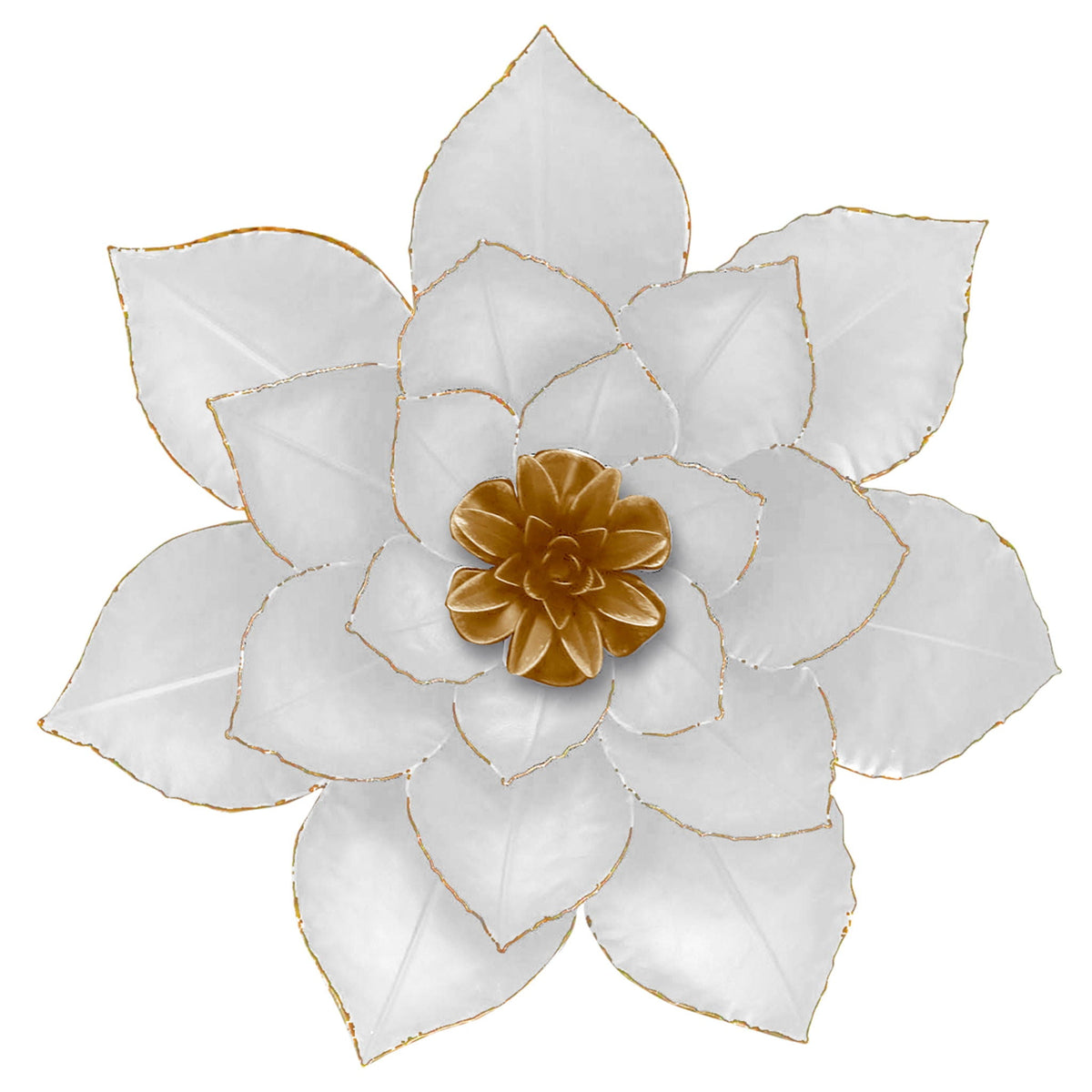 Metal Lotus Wall Deco 14" - White / Gold