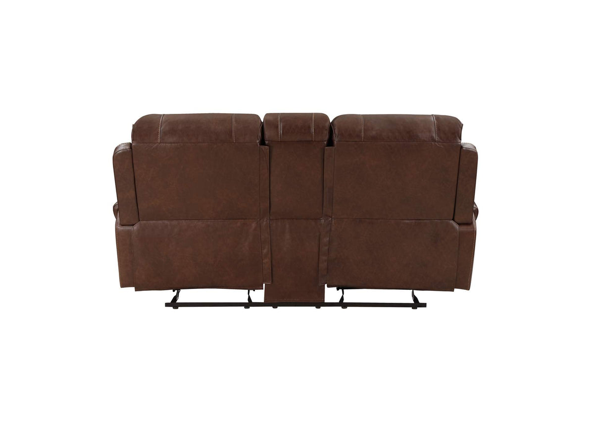 8549BRW-2 Newnan Double Glider Reclining Love Seat with Center Console, Receptacles and USB Ports