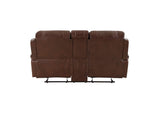 8549BRW-2 Newnan Double Glider Reclining Love Seat with Center Console, Receptacles and USB Ports