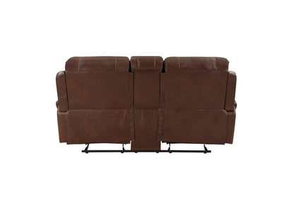 8549BRW-2 Newnan Double Glider Reclining Love Seat with Center Console, Receptacles and USB Ports