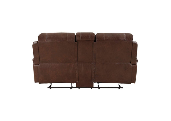 8549BRW-2 Newnan Double Glider Reclining Love Seat with Center Console, Receptacles and USB Ports