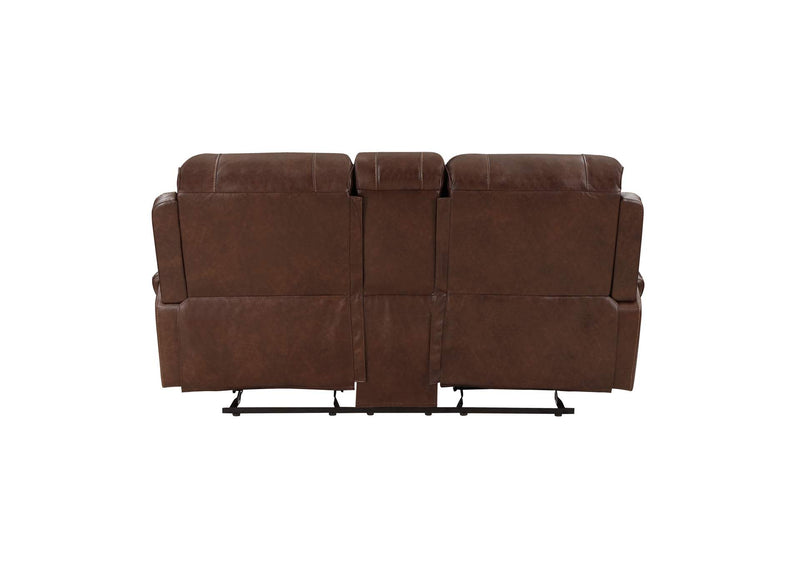 8549BRW-2 Newnan Double Glider Reclining Love Seat with Center Console, Receptacles and USB Ports