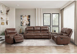 8549BRW-2 Newnan Double Glider Reclining Love Seat with Center Console, Receptacles and USB Ports