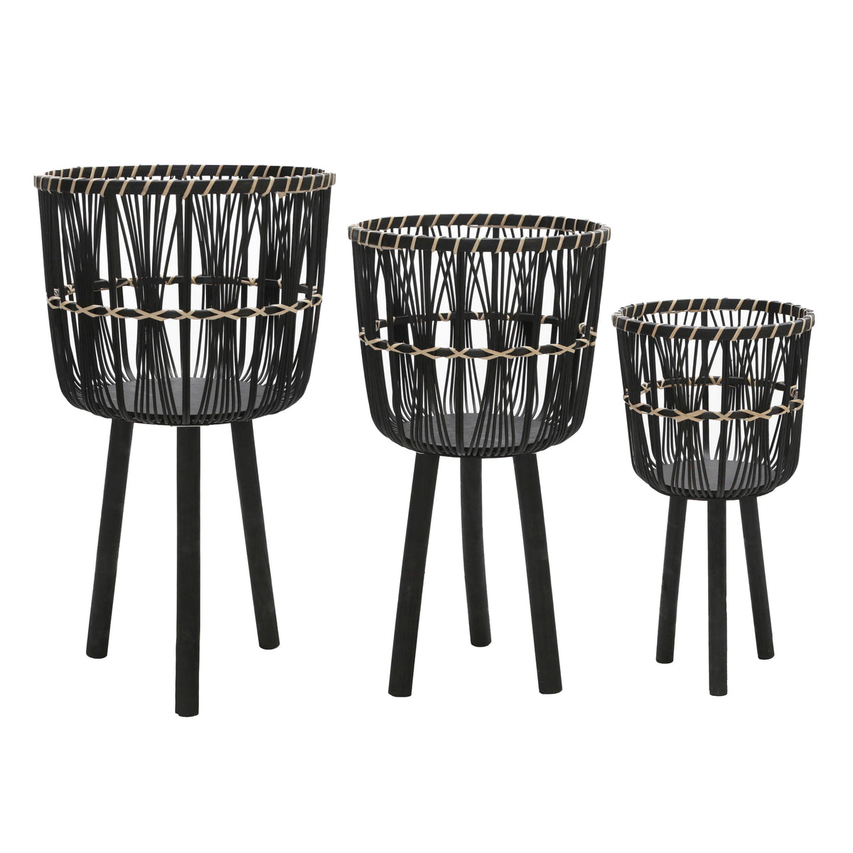 11" / 13" / 15" Bamboo Planters (Set of 3) - Black
