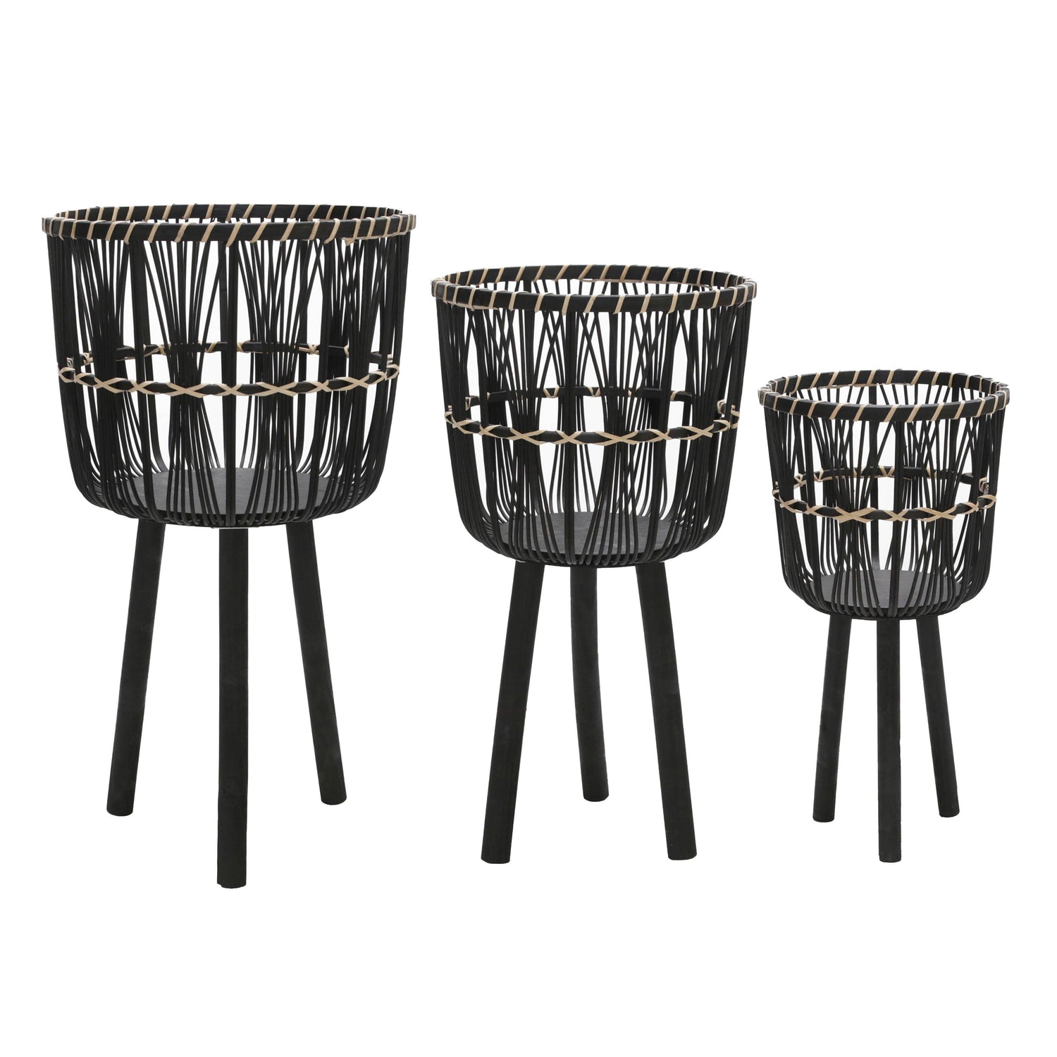 11" / 13" / 15" Bamboo Planters (Set of 3) - Black