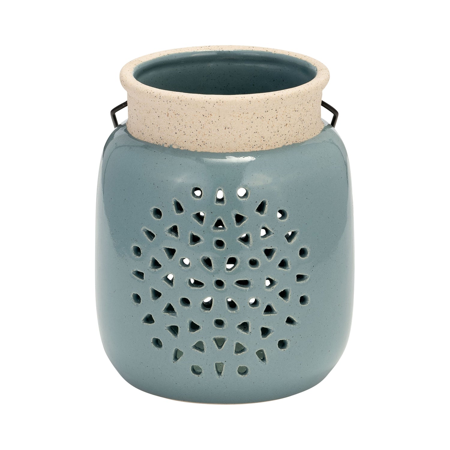 Ceramic Flower Cut Out Lantern 6" - Cameo Blue