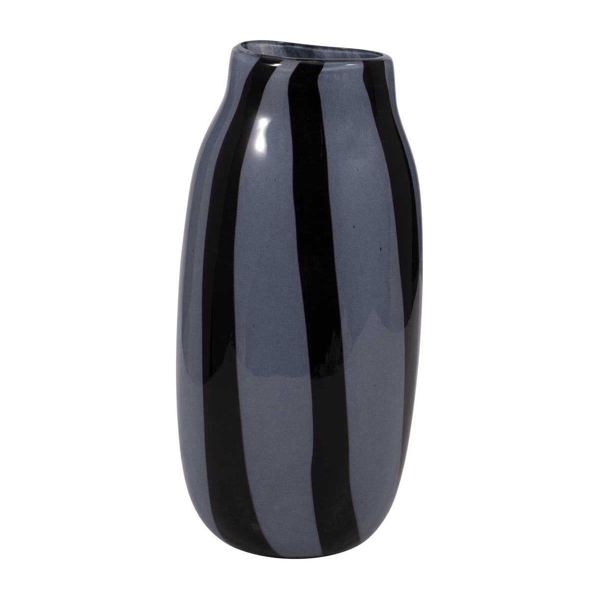 12" Cahan Medium Striped Vase - Black