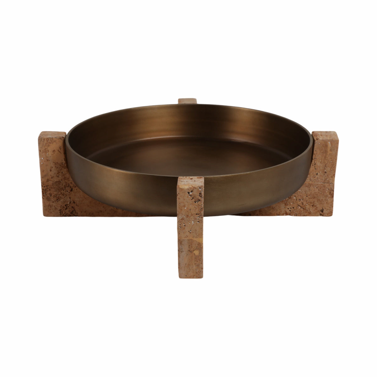 21" Fridley Bowl With Travertine Base - Pearl Silver