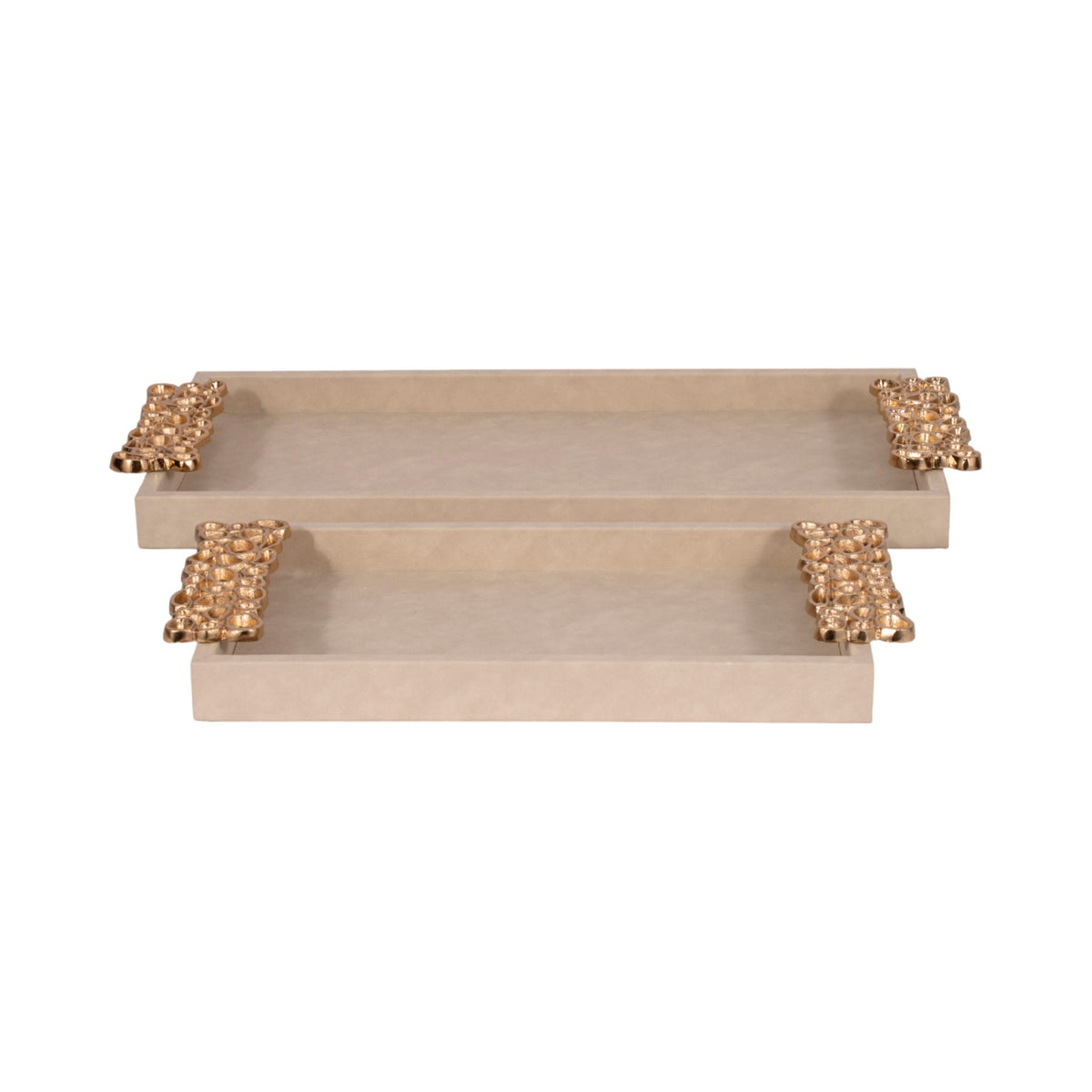 Trays With Gold Open Cut Out Handles (Set of 2) - Ivory
