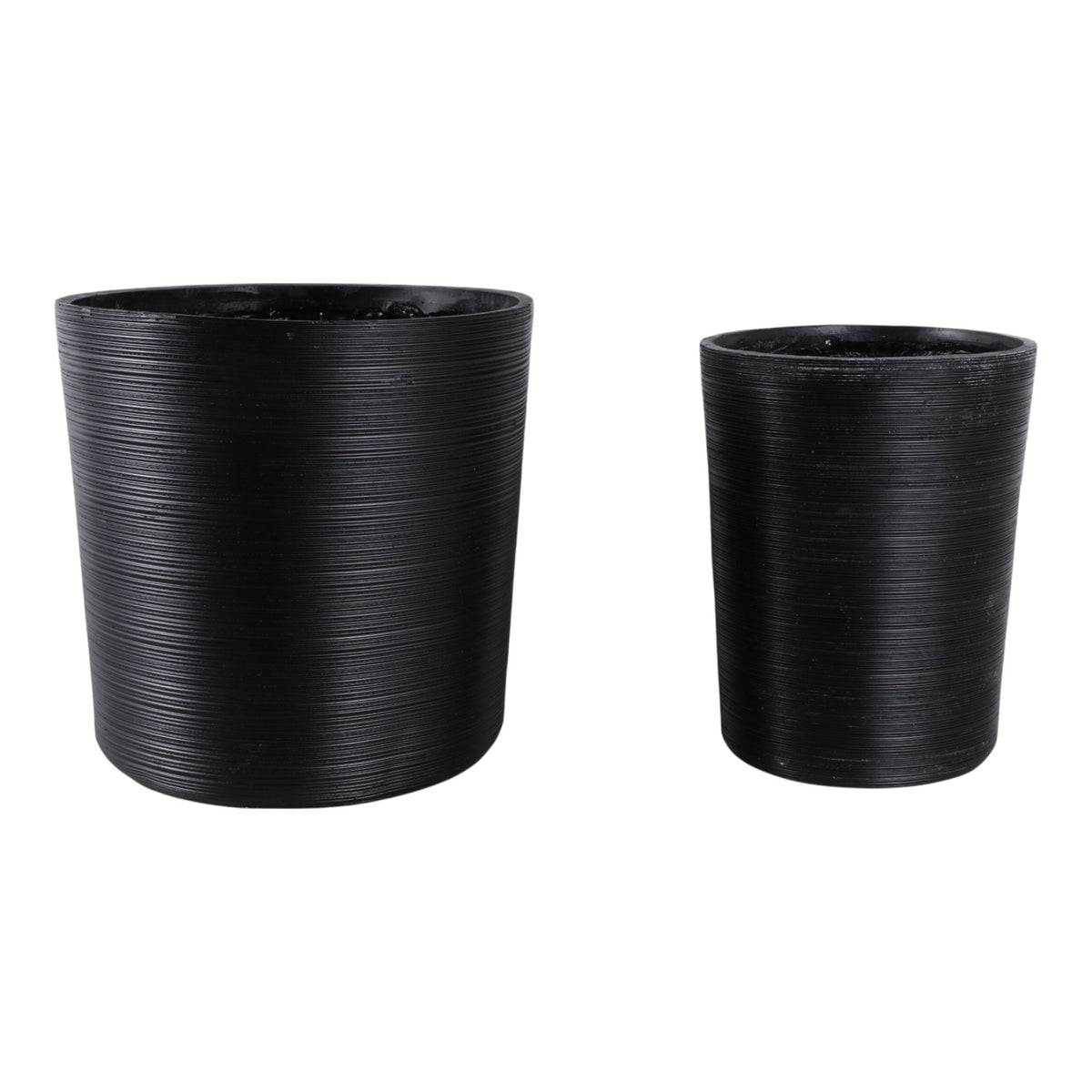 19" / 21" Tall Modern Lines Resin Planter (Set of 2) - Black