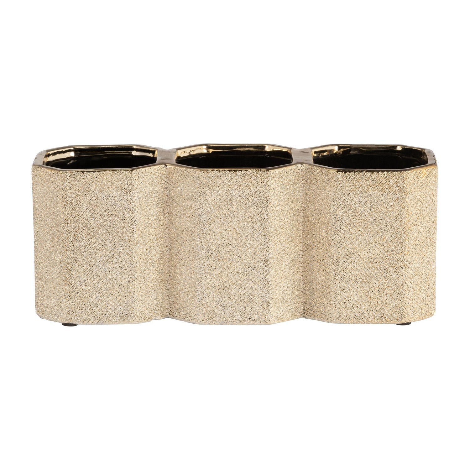 Ceramic 3-cup Pencil Holder 4" - Champagne