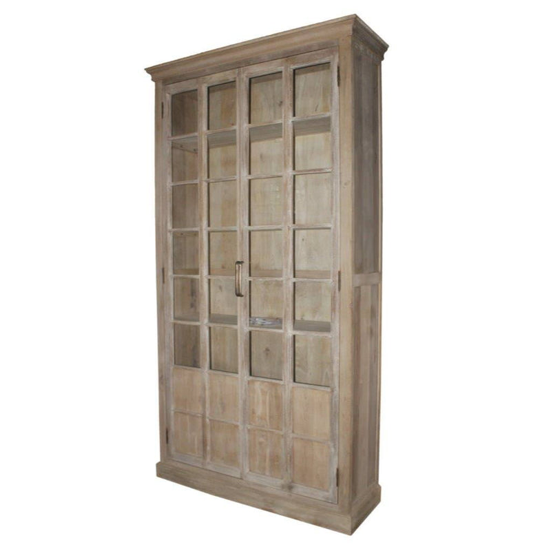 Wood 95" Glass Almirah - Light Brown
