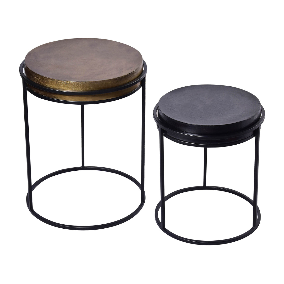 16" x 18" / 19" x 23" Metal Nested Round Side Tables (Set of 2) - Black