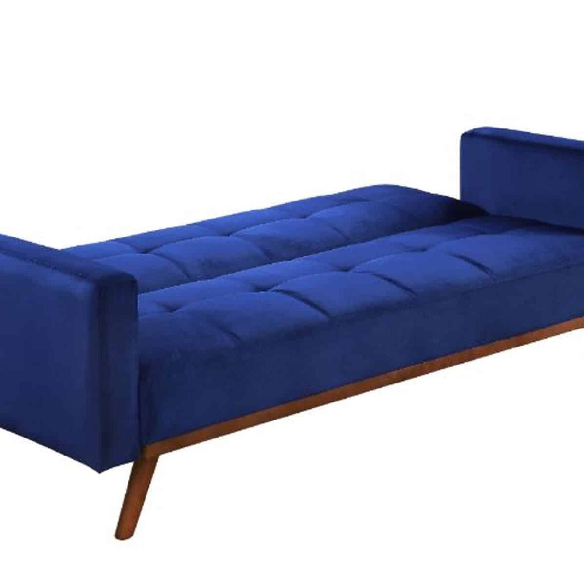 Tanitha - Futon - Blue Velvet &amp; Natural Finish
