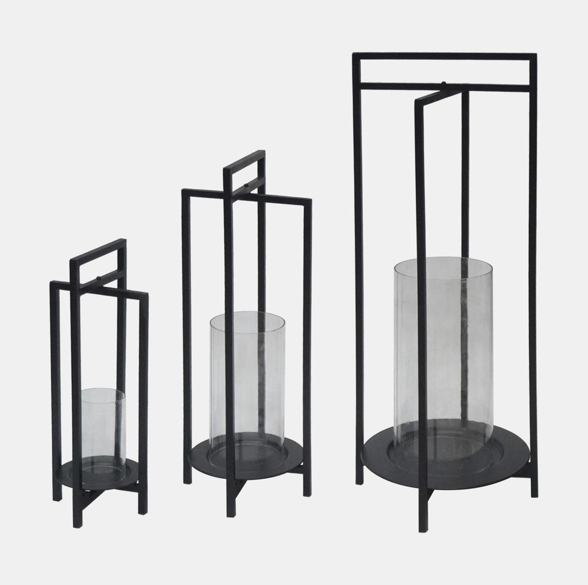 19" / 24" / 32" Metal Round Open Lanterns (Set of 3) - Black