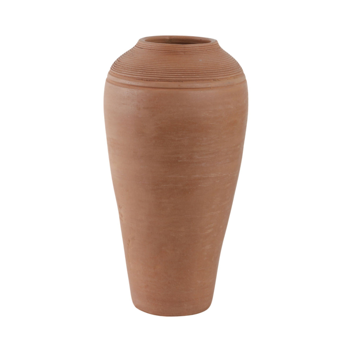 16" x 9" Terracotta Ribbed Floor Vase - Natural