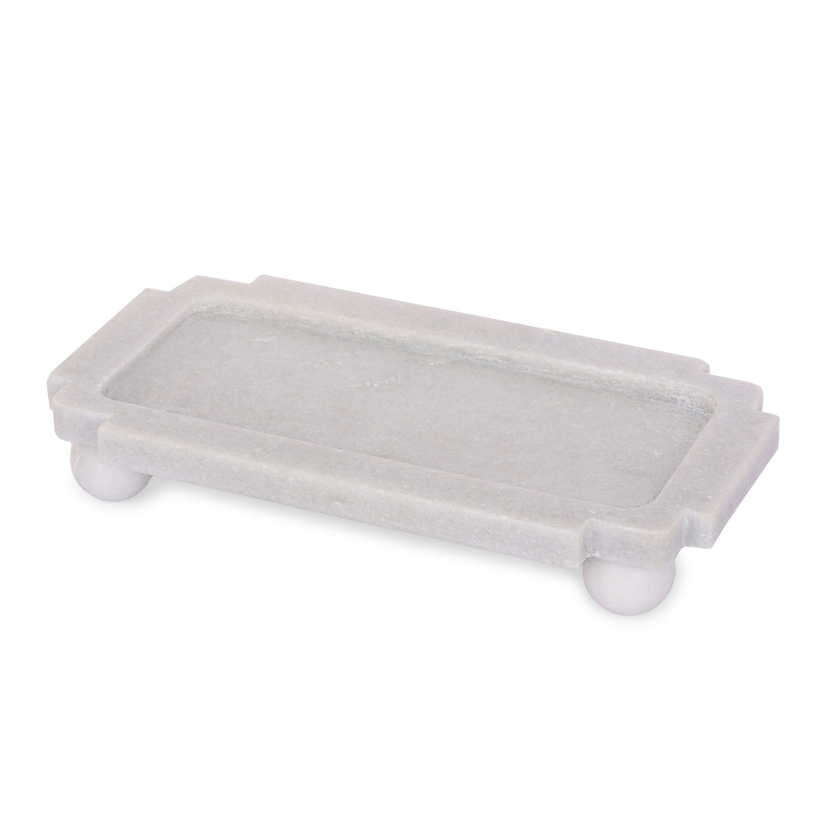 13" x 7" Marble Tray With Ball Feet - White