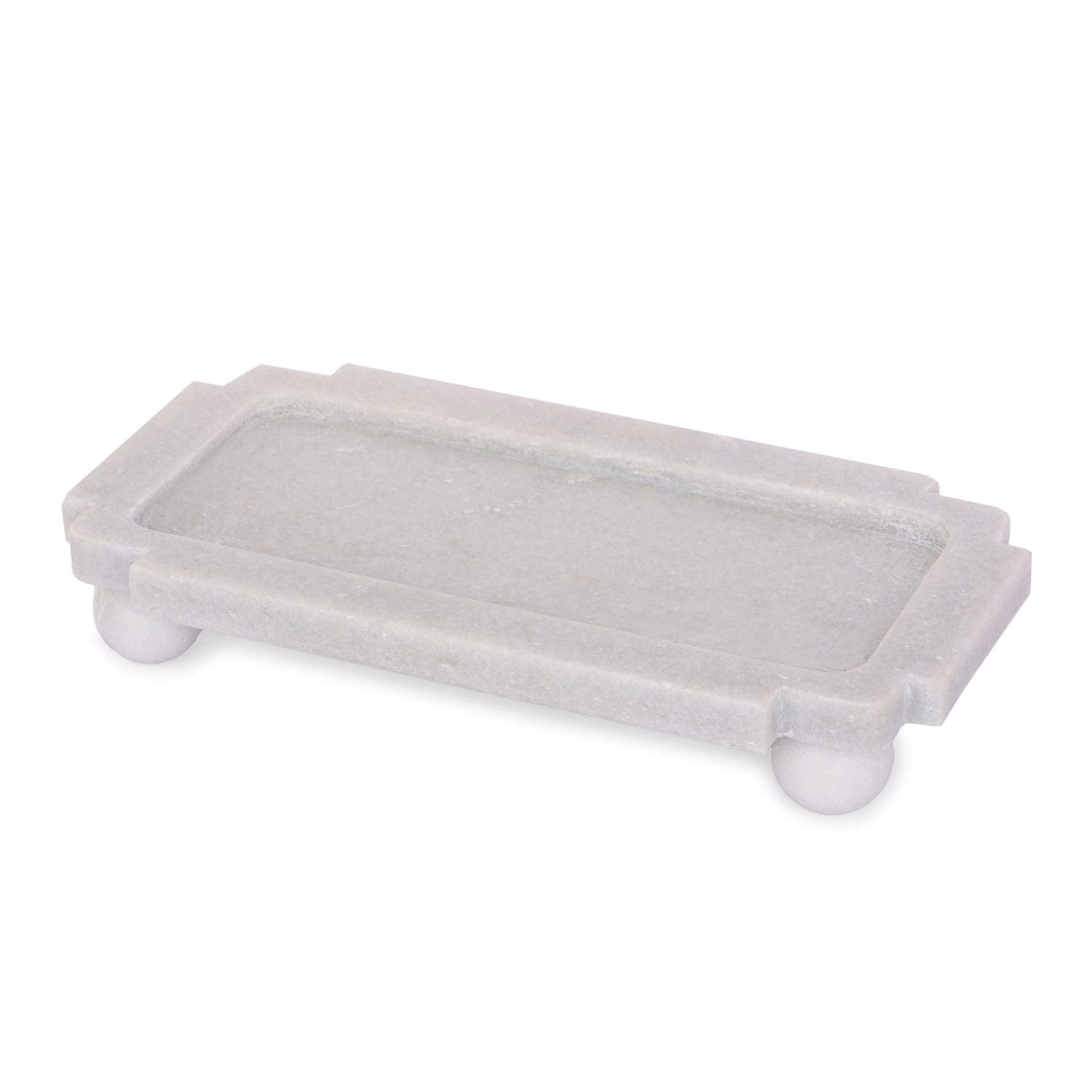 13" x 7" Marble Tray With Ball Feet - White
