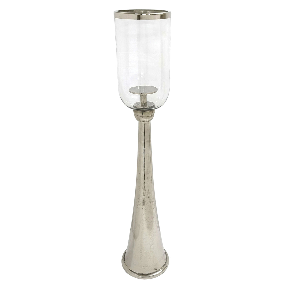 34" Radiant Small Glass Candle Hurricane - Silver