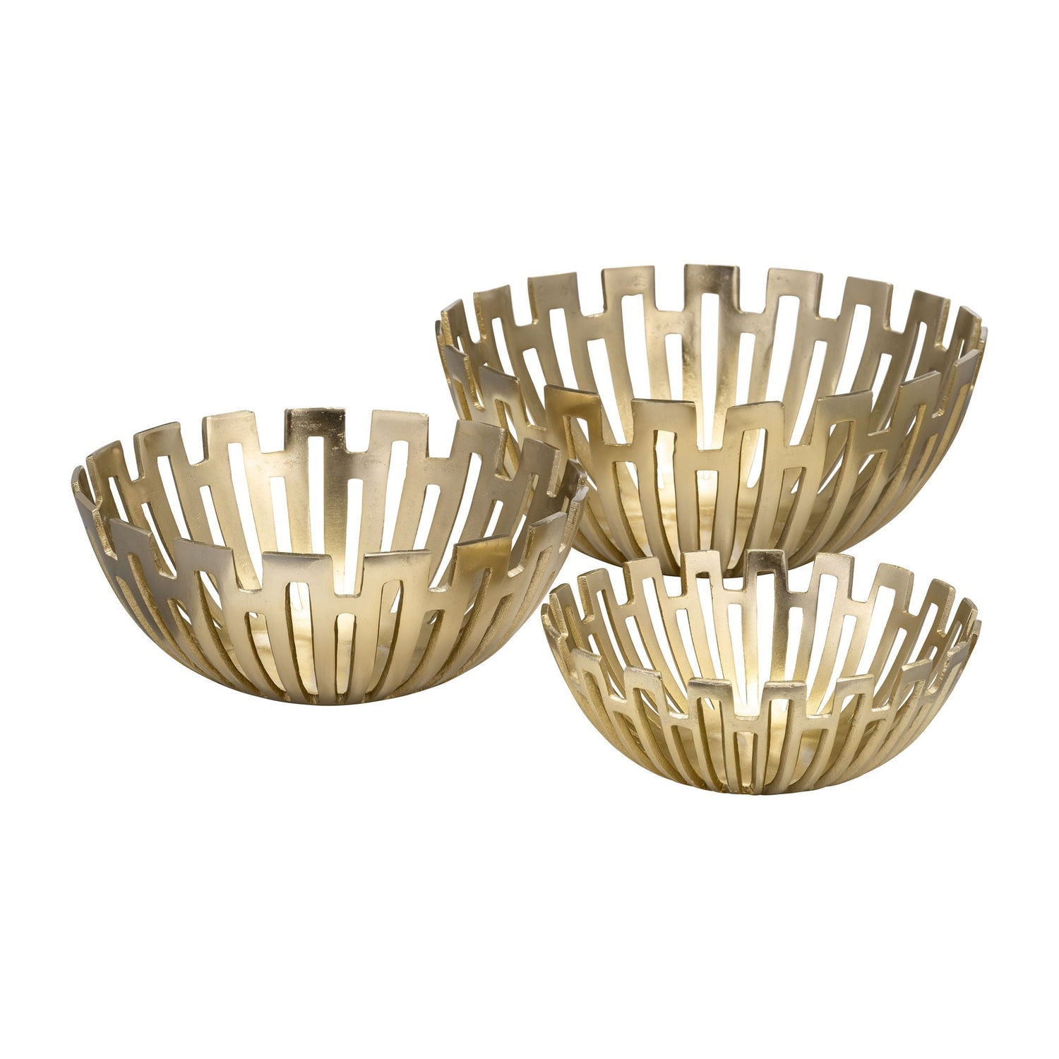 11" / 14" / 16" Metal Geometric Bowls (Set of 3) - Gold