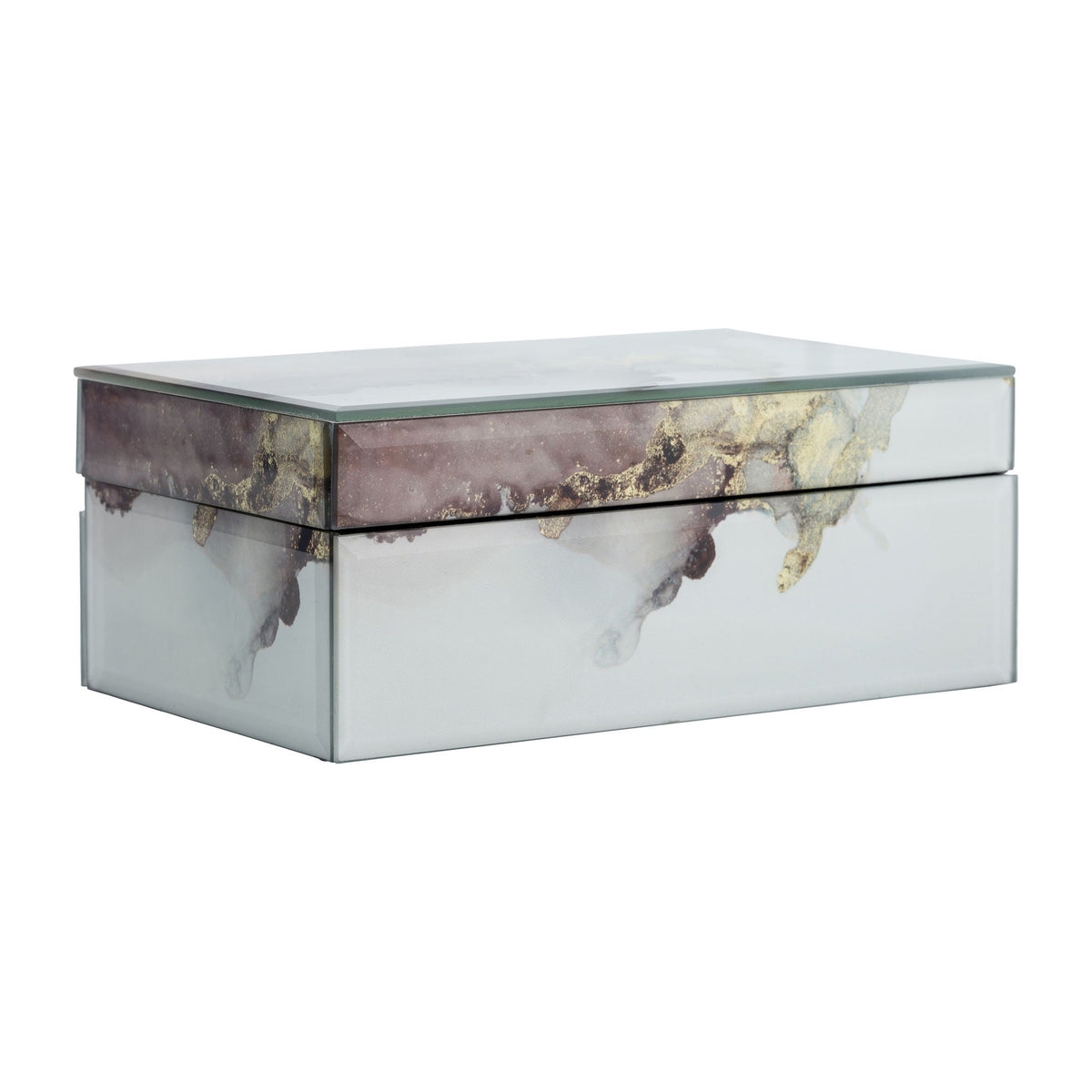 Wood Abstract Box 8 x 5" - Beige / Gold