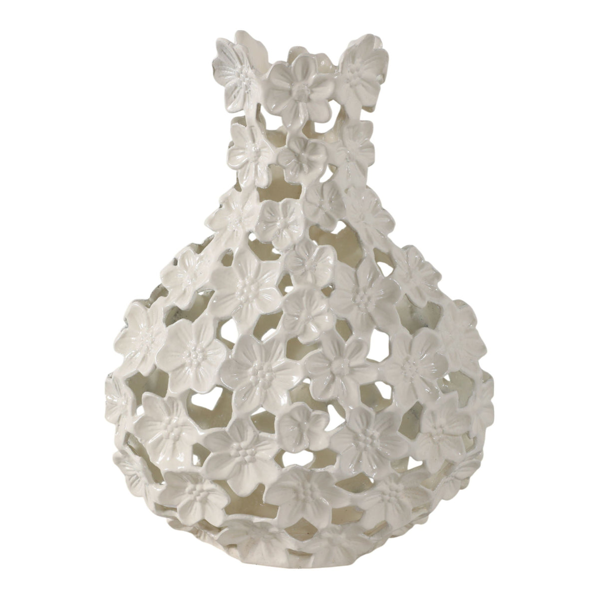 15" x 11" Cut-Out Flower Metal Vase - Ivory