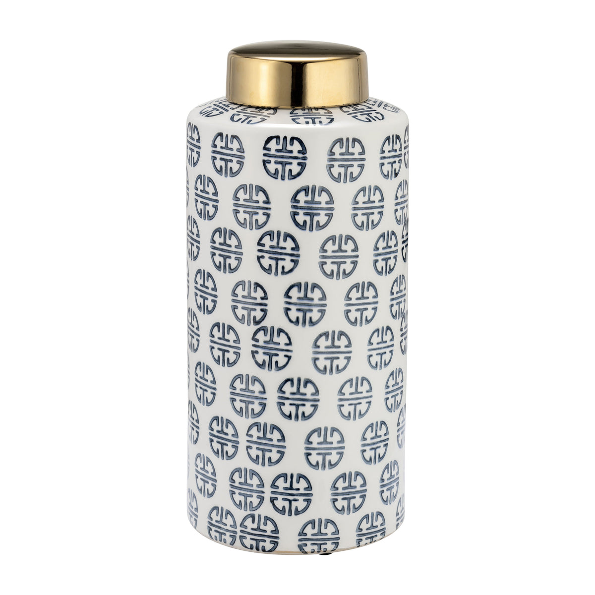 Ceramic Modern Ginger Jar 13" - Navy / White