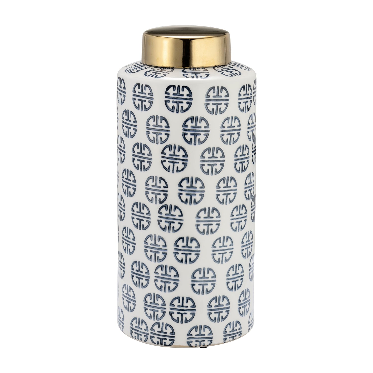 Ceramic Modern Ginger Jar 13" - Navy / White