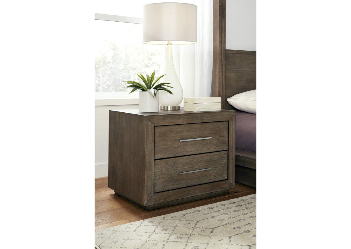 8D6481 Melbourne Two Drawer Nightstand With USB In Dark Pine