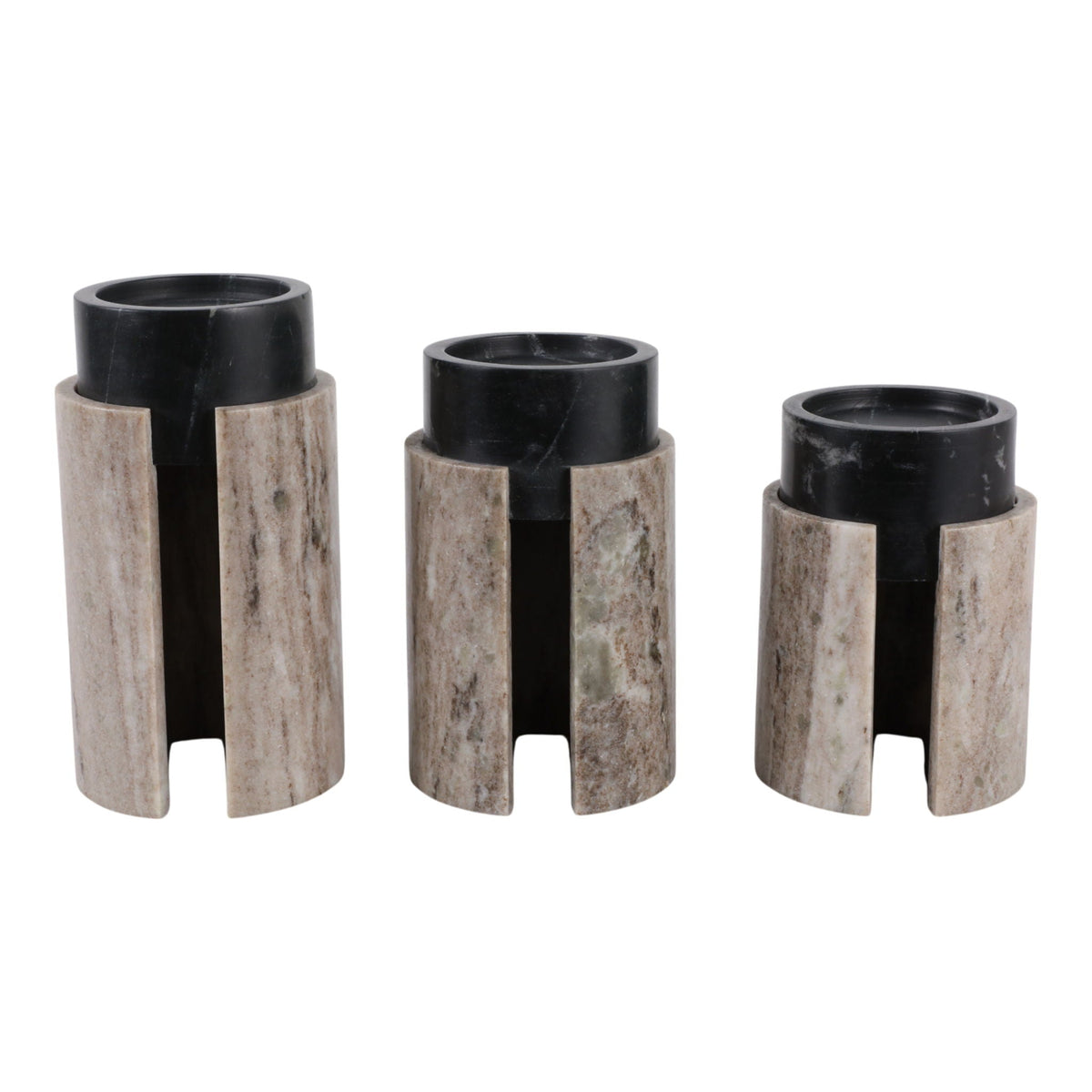 7 / 8 / 9" Lawrence Marble Candle Holders (Set of 3) - Black